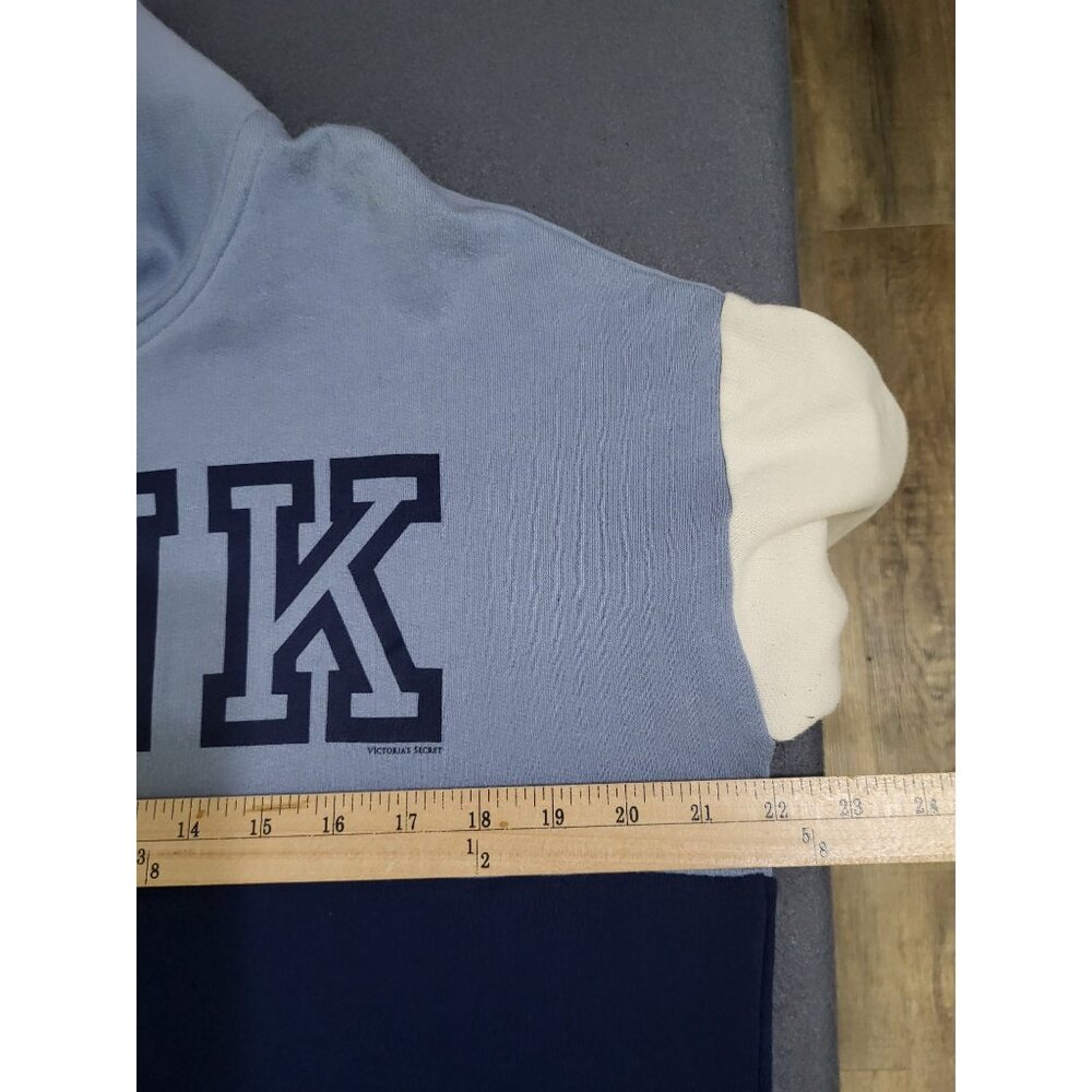 Victoria's Secret PINK High-Low Half-Zip Pullover Bluebell Cream Navy SZ M Logo - Picture 8 of 12